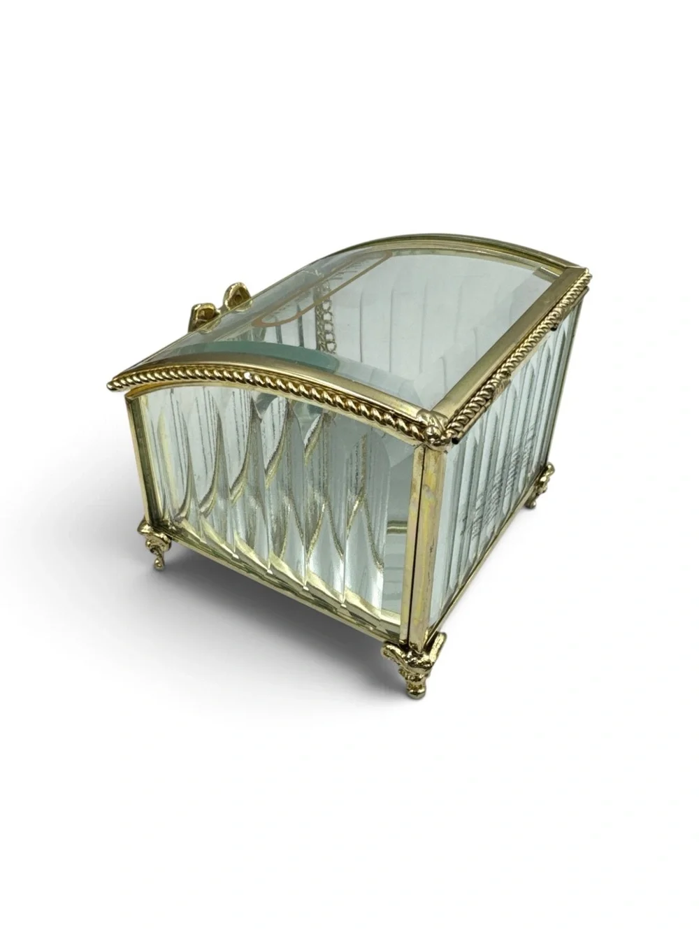 Nicole Miller New York Glass Gold Bow Jewelry Casket Trinket Box Coquette